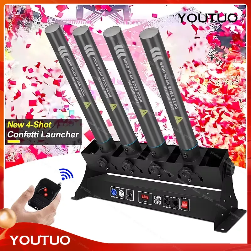 Confetti Cannon Tube - เครื่องยิงกระดาษคอนเฟตติอิเล็กทรอนิกส์สี่หัว SHTX สำหรับงานเฉลยเพศ งานปาร์ตี้ บาร์ ดีเจ
