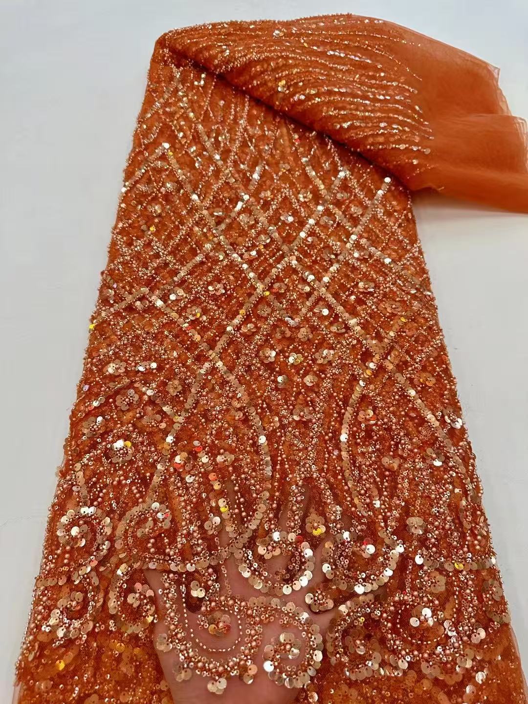 Glitter Tablecloth - ผ้าแอฟริกัน 1 หลา สำหรับผู้หญิง ประดับเลื่อมและลูกปัด ผ้าทูลล์ฝรั่งเศสคุณภาพสูง