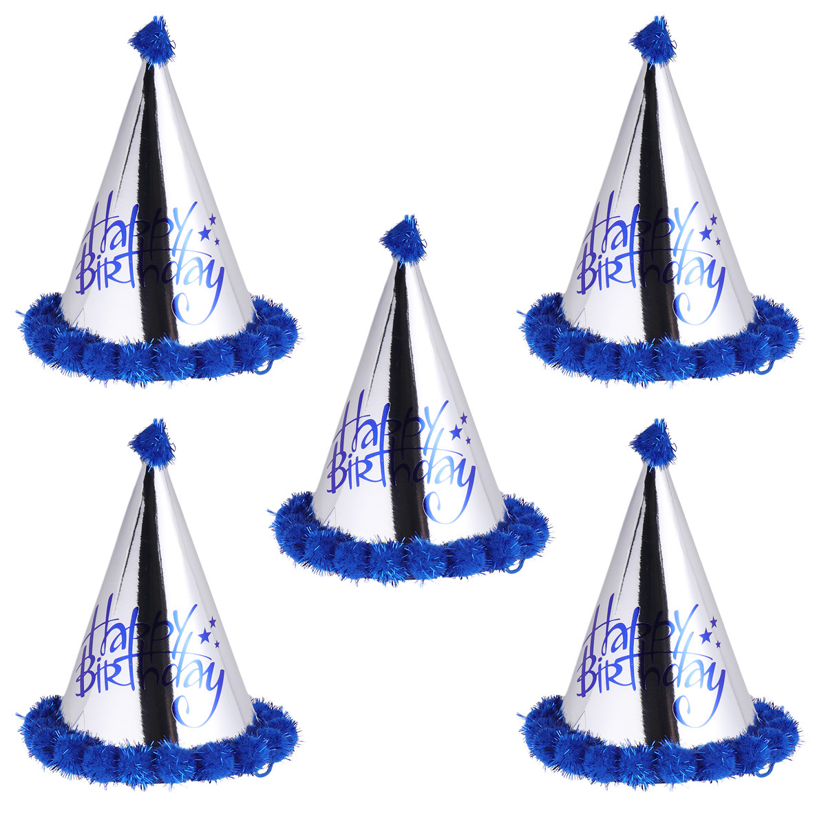 Party Hat Cone - 5 ชิ้น หมวกปอมปอมวันเกิดกระดาษฟอยล์เลเซอร์ ดีไซน์กรวยกลิตเตอร์ หมวกปาร์ตี้สำหรับงานเฉลิมฉลองวันเกิด พร็อพถ่ายรูป